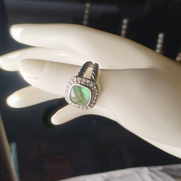 Braided Green Gemstone CZ Silver Tone Ring Size 7 Could Be Unisex - Picture 2 of 9